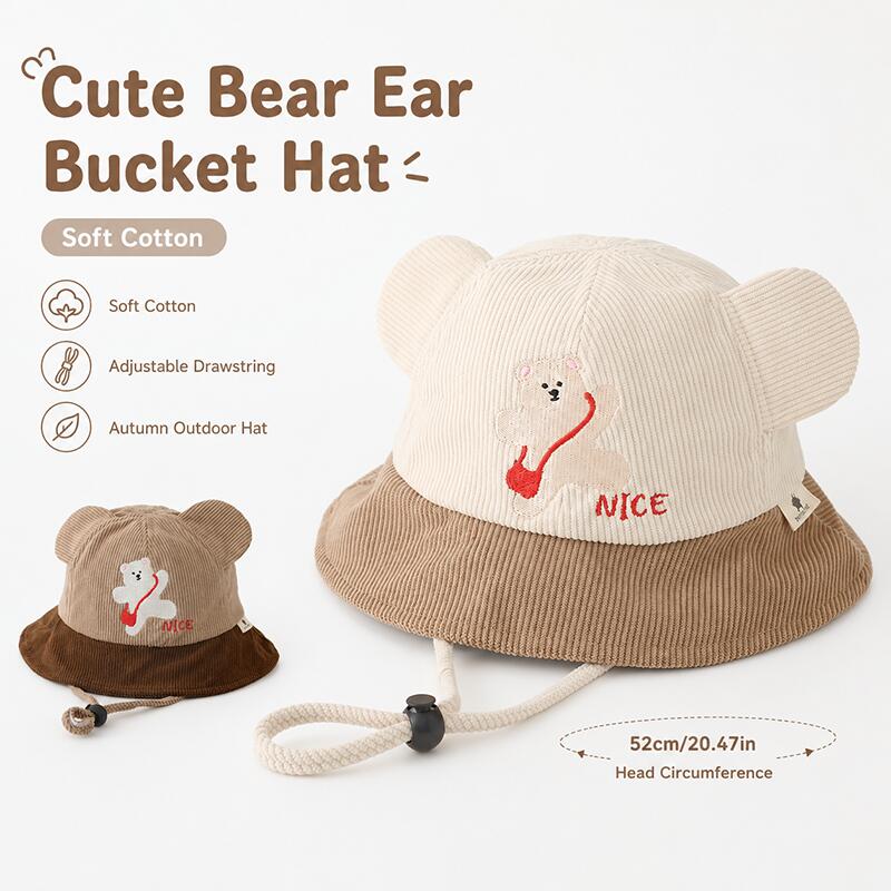 Kids Bear Ear Bucket Hat Soft  - đánh giá và giá Bucket Hat Cotton